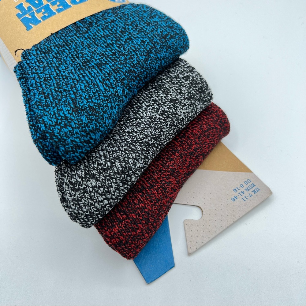 Green Treat Recycled Yarns Blue Grey Red 3 Pairs Outdoor Socks Men’s 8-12 - Picture 3 of 6